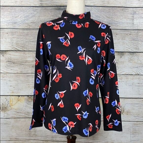 NWT Ann Taylor Long Sleeve  Mock Neck Floral Top Sweater Cotton Blend L petite - Picture 1 of 8